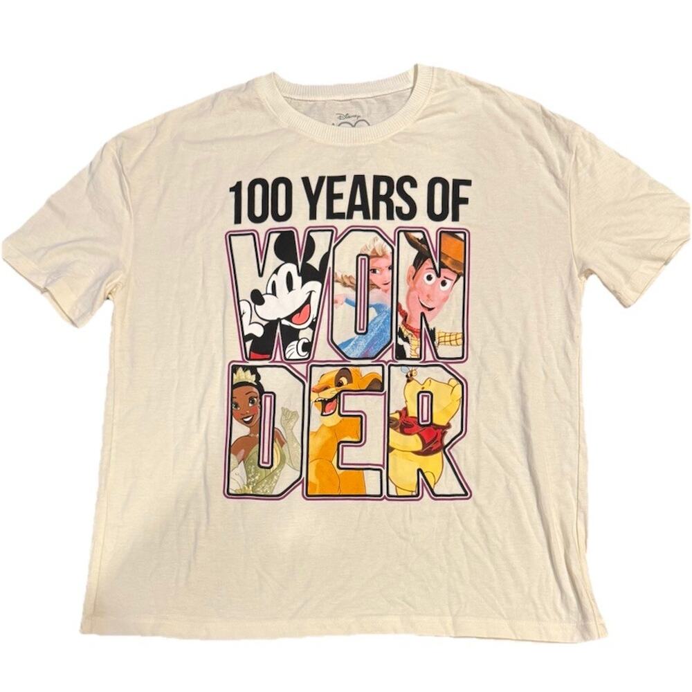 Disney/Pixar 100 Years of Wonder Junior's Relaxed Loose Fitting T-Shirt Beige XL